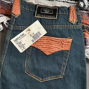 El General Tan and Blue Jeans with Leather Accents